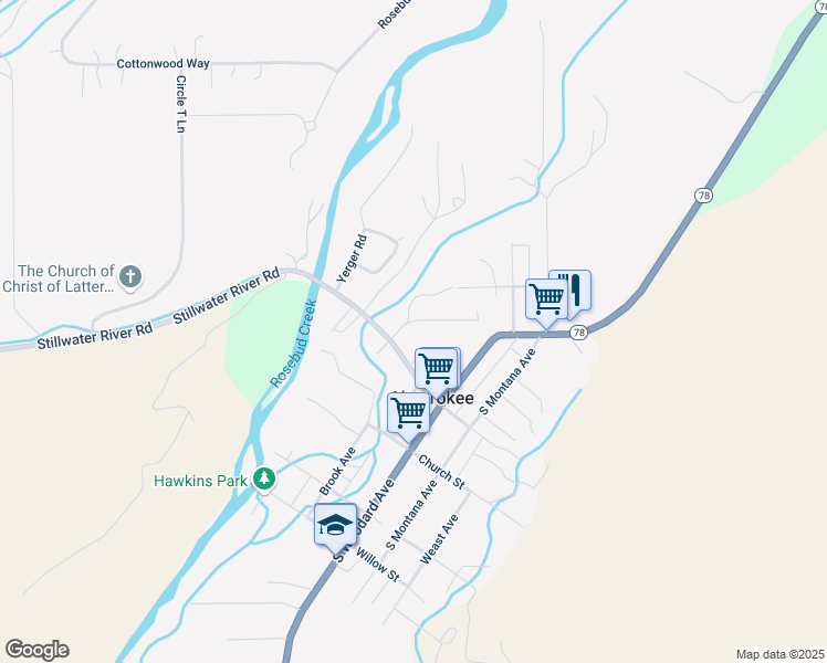 map of restaurants, bars, coffee shops, grocery stores, and more near 18 North Davidson Avenue in Absarokee