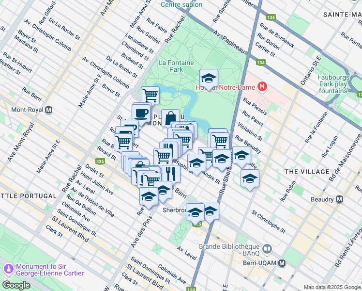 map of restaurants, bars, coffee shops, grocery stores, and more near 3810 Rue de Mentana in Montréal