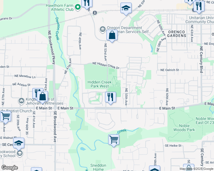 map of restaurants, bars, coffee shops, grocery stores, and more near 512 Northeast 53rd Avenue in Hillsboro
