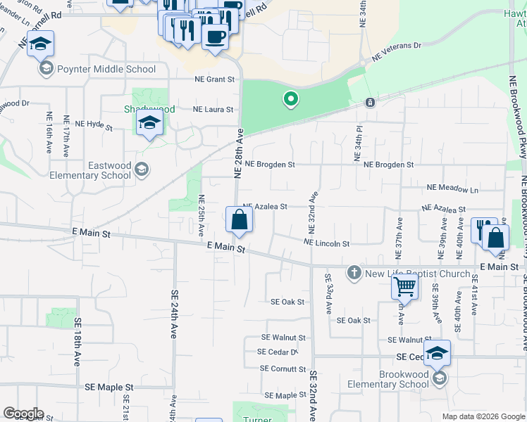 map of restaurants, bars, coffee shops, grocery stores, and more near 2950 Northeast Azalea Street in Hillsboro