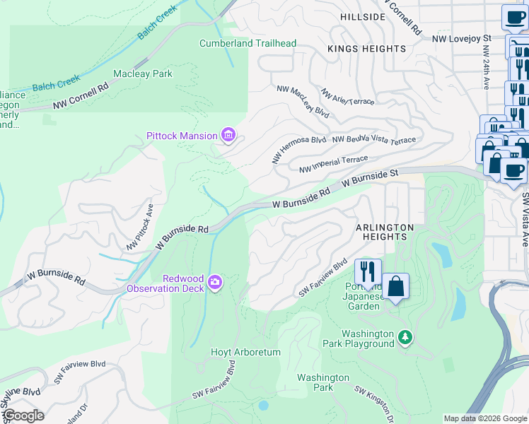 map of restaurants, bars, coffee shops, grocery stores, and more near 3127 Southwest Champlain Drive in Portland