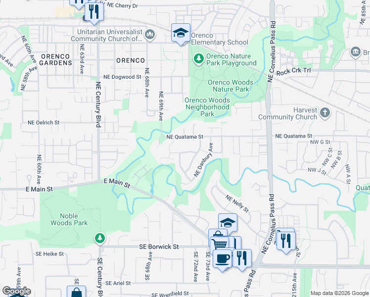 map of restaurants, bars, coffee shops, grocery stores, and more near 6959 Northeast Willowgrove Street in Hillsboro