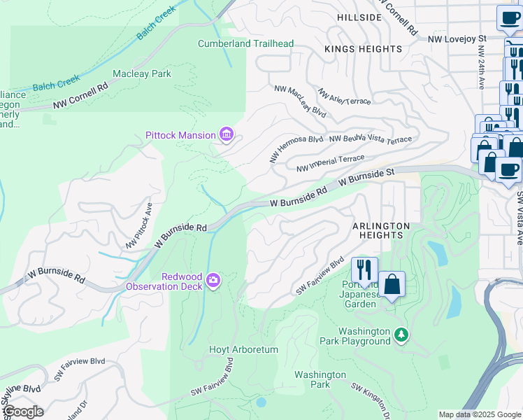 map of restaurants, bars, coffee shops, grocery stores, and more near 3127 Southwest Champlain Drive in Portland