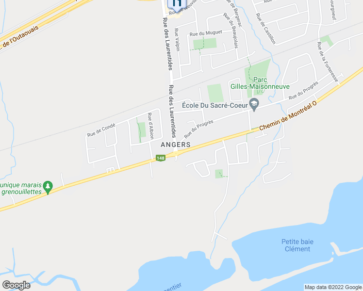 map of restaurants, bars, coffee shops, grocery stores, and more near 12 Rue du Progrès in Gatineau