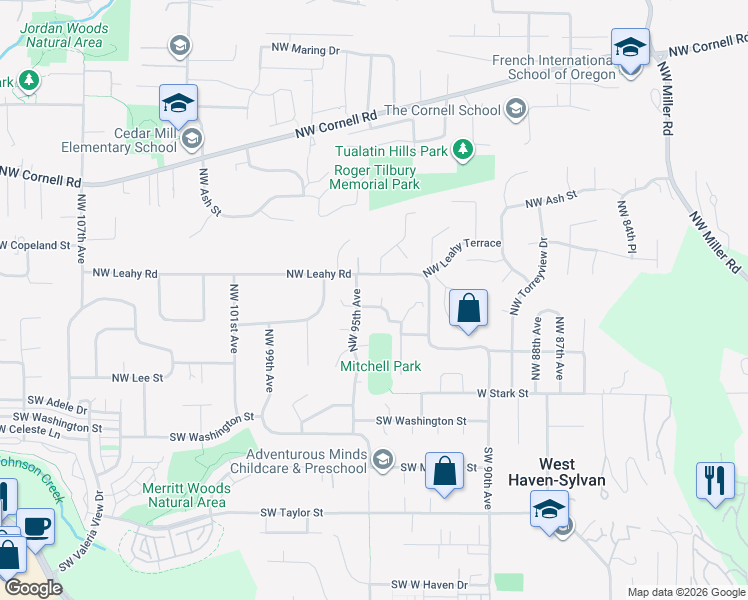 map of restaurants, bars, coffee shops, grocery stores, and more near 320 Northwest 95th Avenue in Portland
