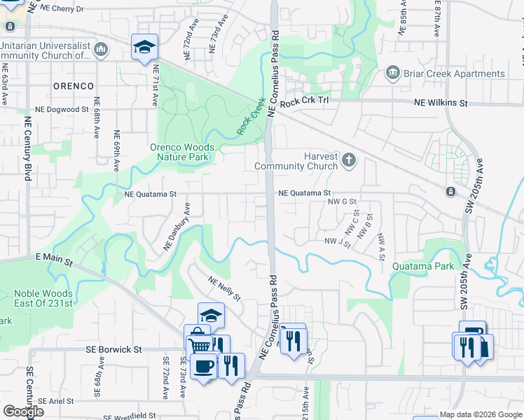 map of restaurants, bars, coffee shops, grocery stores, and more near 7615 Northeast Chesapeake Street in Hillsboro