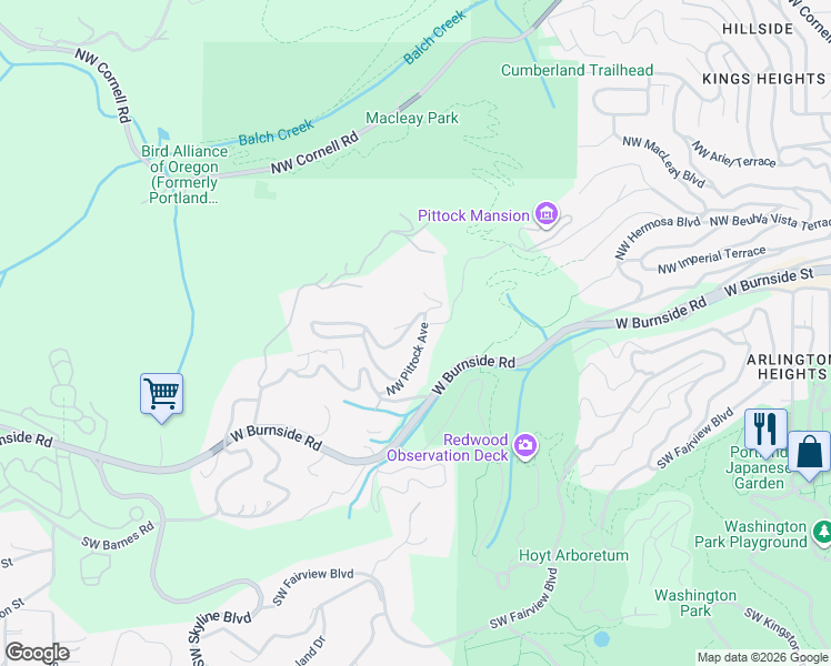 map of restaurants, bars, coffee shops, grocery stores, and more near 6625 West Burnside Road in Portland