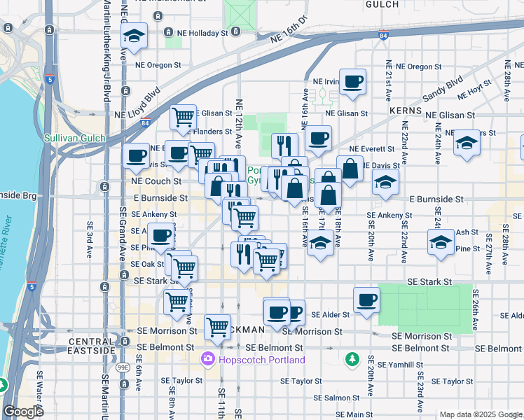map of restaurants, bars, coffee shops, grocery stores, and more near 50 Southeast 13th Avenue in Portland