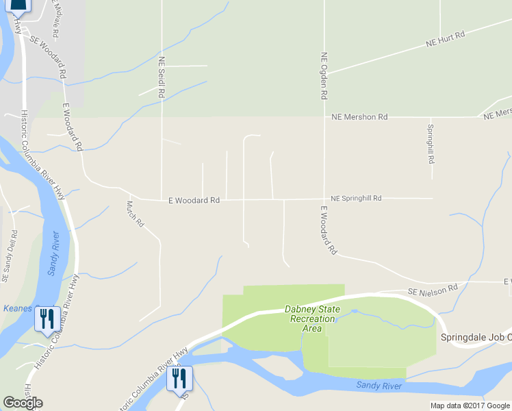 map of restaurants, bars, coffee shops, grocery stores, and more near 29740 East Woodard Road in Troutdale