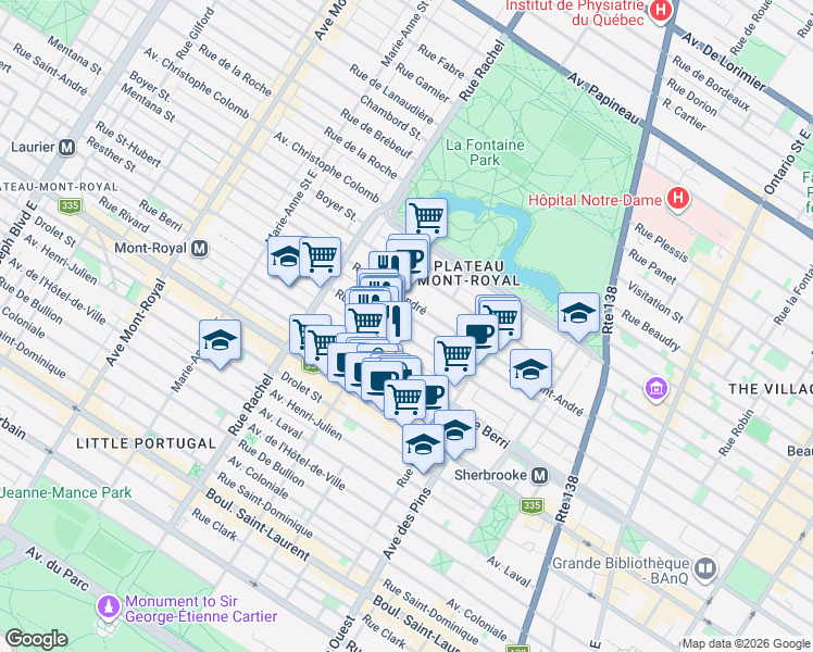 map of restaurants, bars, coffee shops, grocery stores, and more near 4001 Rue Saint-Hubert in Montréal