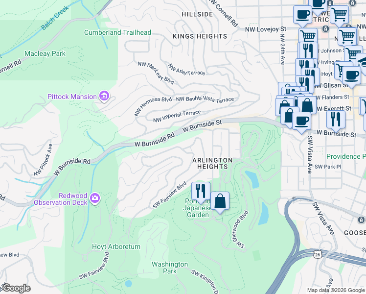 map of restaurants, bars, coffee shops, grocery stores, and more near 2882 Southwest Champlain Drive in Portland