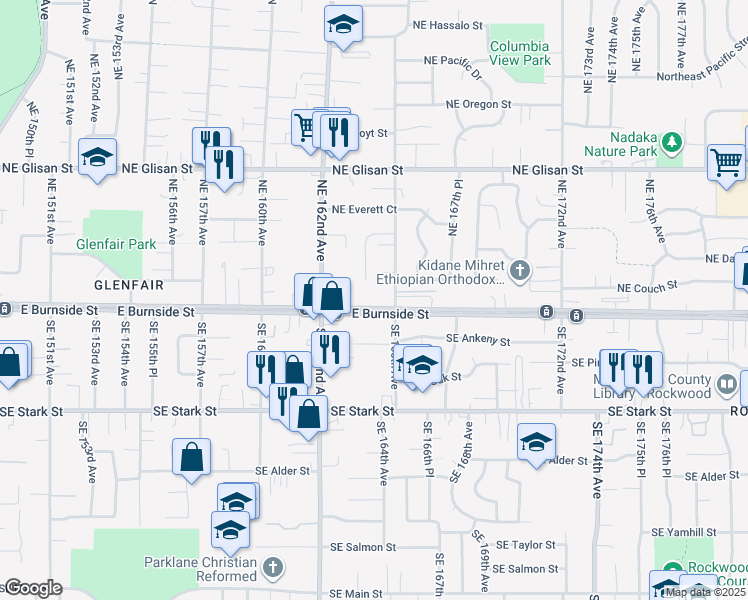 map of restaurants, bars, coffee shops, grocery stores, and more near 1640-WI East Burnside Street in Portland
