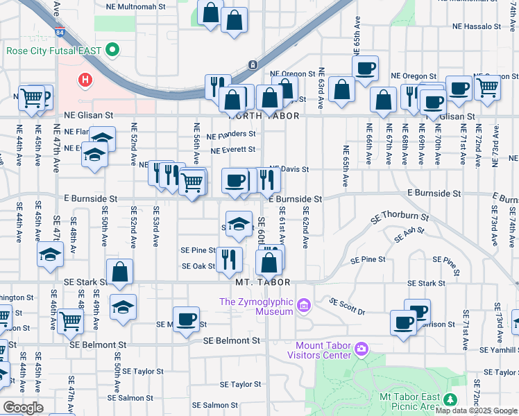 map of restaurants, bars, coffee shops, grocery stores, and more near 51 Southeast 60th Avenue in Portland