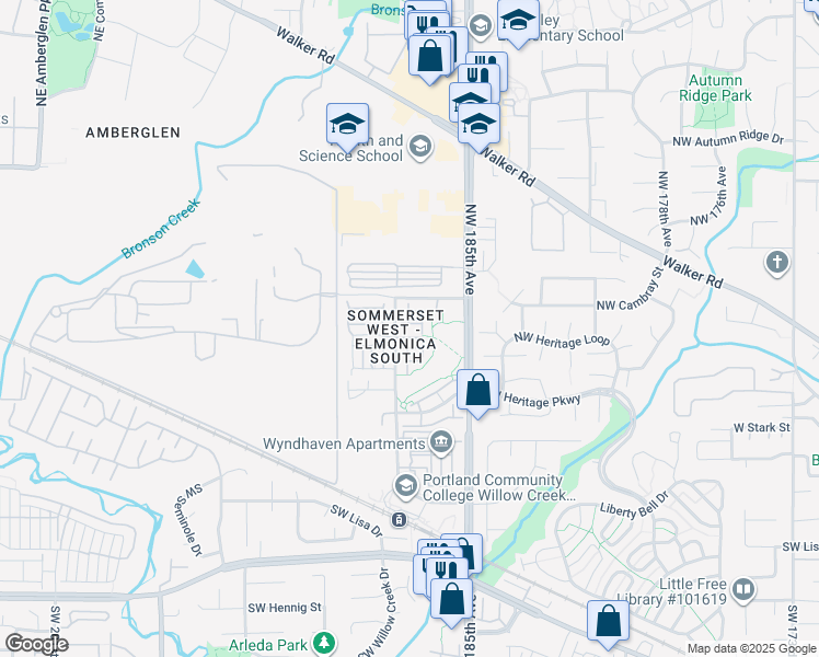 map of restaurants, bars, coffee shops, grocery stores, and more near 18559 Northwest Gateway Place in Hillsboro