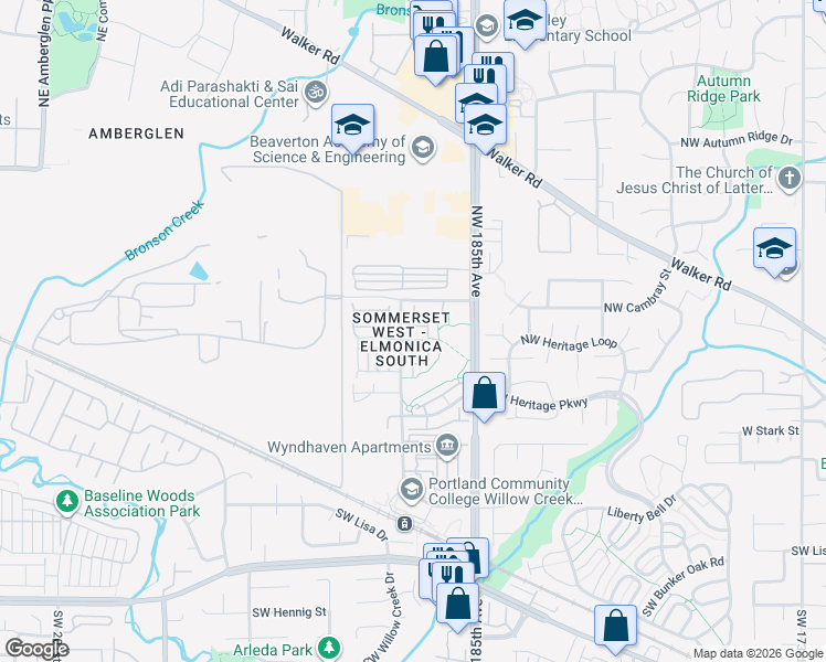 map of restaurants, bars, coffee shops, grocery stores, and more near 18559 Northwest Gateway Place in Hillsboro