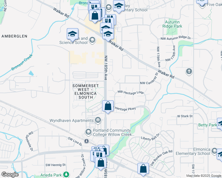 map of restaurants, bars, coffee shops, grocery stores, and more near 18457 Northwest Tara Street in Beaverton