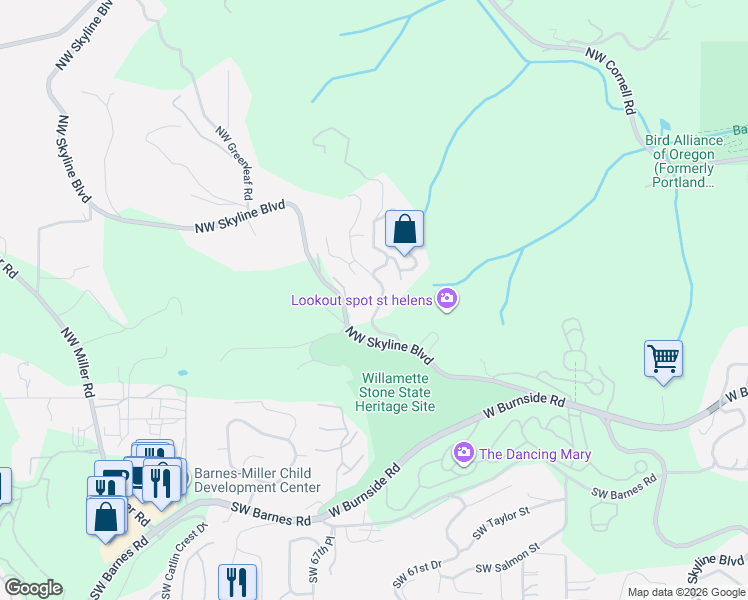 map of restaurants, bars, coffee shops, grocery stores, and more near 265 Northwest Royal Boulevard in Portland