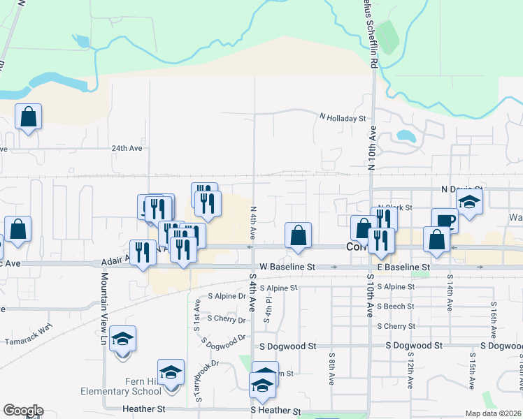 map of restaurants, bars, coffee shops, grocery stores, and more near 453 North Barlow Court in Cornelius