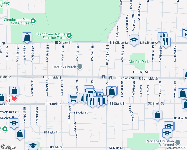 map of restaurants, bars, coffee shops, grocery stores, and more near 20 Northeast 146th Avenue in Portland