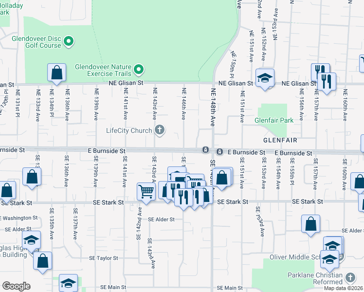 map of restaurants, bars, coffee shops, grocery stores, and more near 30 Northeast 146th Avenue in Portland