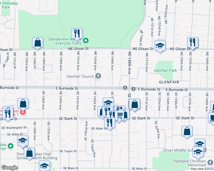 map of restaurants, bars, coffee shops, grocery stores, and more near 14455 East Burnside Street in Portland