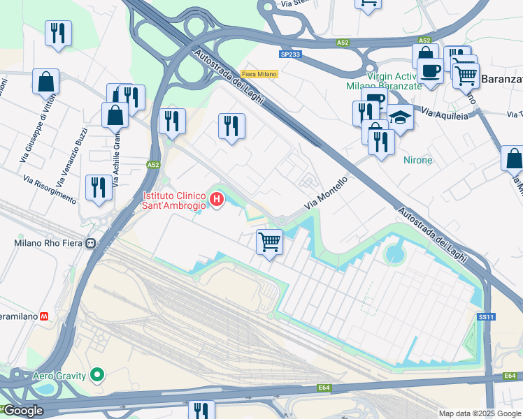map of restaurants, bars, coffee shops, grocery stores, and more near 173 Via Cristina Belgioioso in Rho