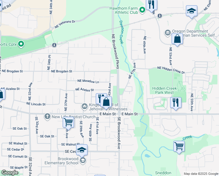 map of restaurants, bars, coffee shops, grocery stores, and more near 4253 Northeast Beaumead Street in Hillsboro