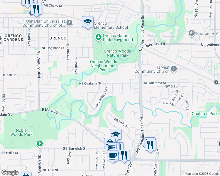 map of restaurants, bars, coffee shops, grocery stores, and more near 7334 Northeast Ashmont Street in Hillsboro