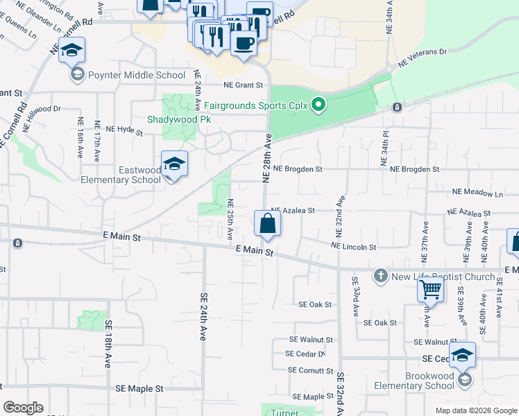 map of restaurants, bars, coffee shops, grocery stores, and more near 211 Northeast 28th Avenue in Hillsboro