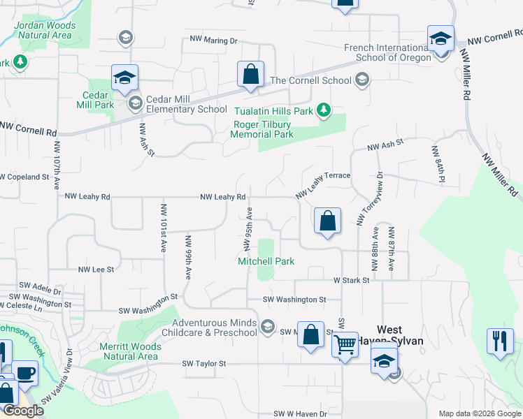 map of restaurants, bars, coffee shops, grocery stores, and more near 320 Northwest 95th Avenue in Portland