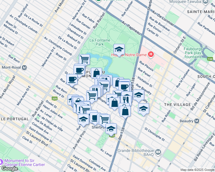 map of restaurants, bars, coffee shops, grocery stores, and more near 974 Rue Roy Est in Montreal