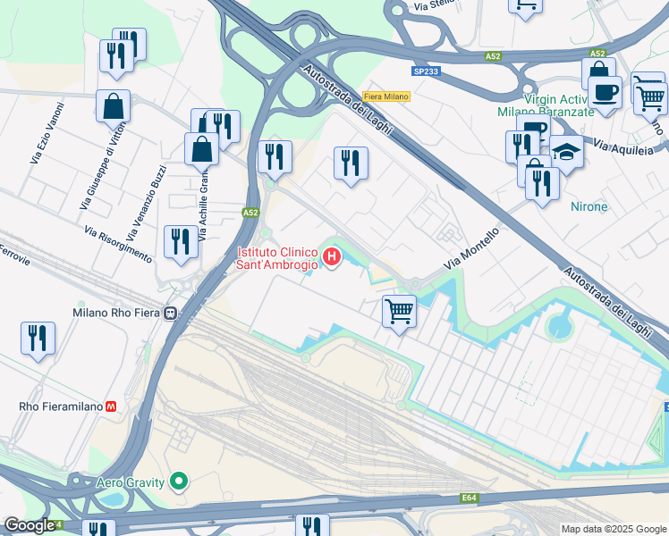 map of restaurants, bars, coffee shops, grocery stores, and more near 173 Via Cristina Belgioioso in Rho