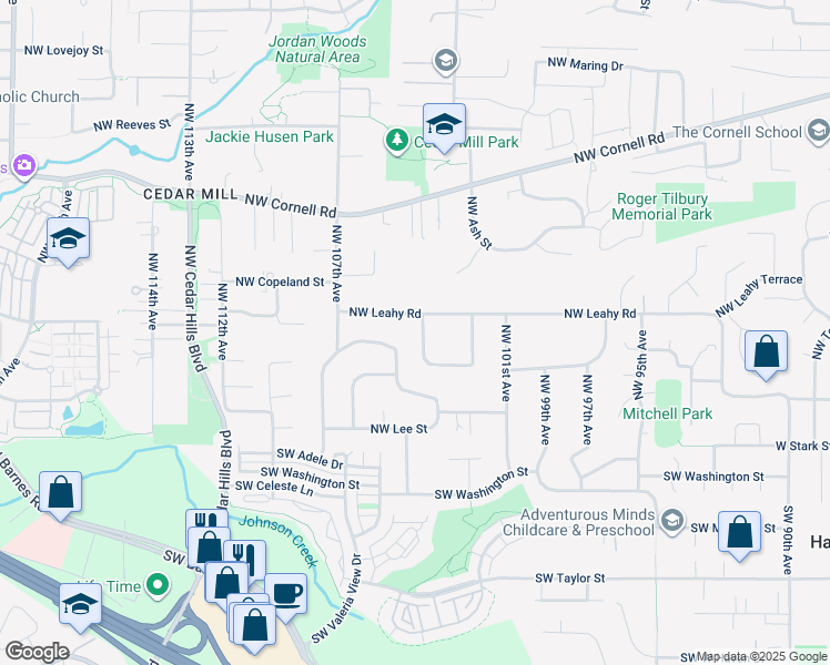 map of restaurants, bars, coffee shops, grocery stores, and more near 10382 Northwest Alpenglow Way in Portland