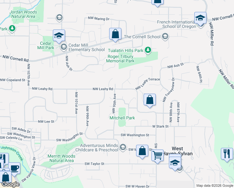 map of restaurants, bars, coffee shops, grocery stores, and more near 320 Northwest 95th Avenue in Portland