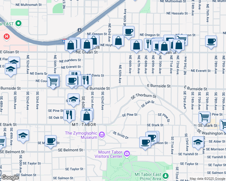 map of restaurants, bars, coffee shops, grocery stores, and more near 6300 East Burnside Street in Portland