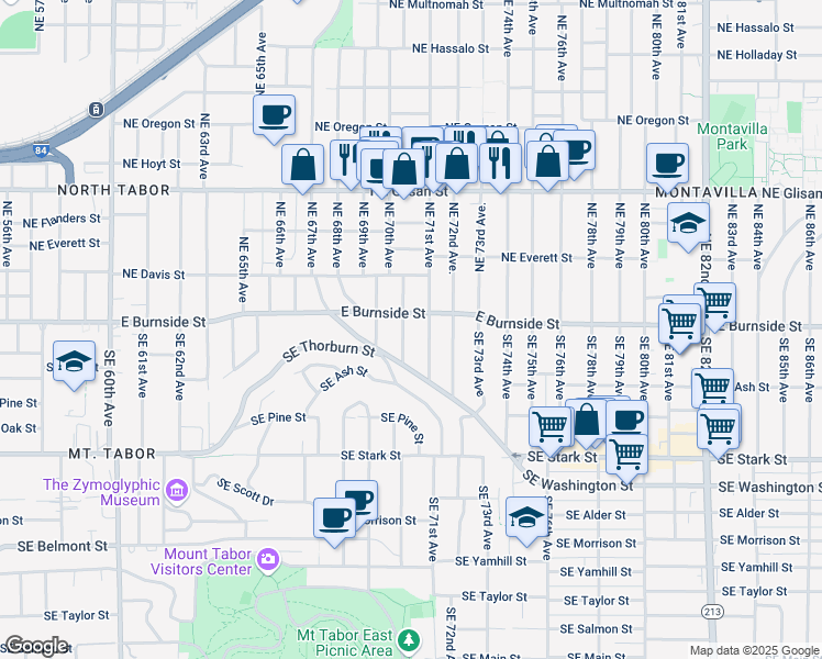 map of restaurants, bars, coffee shops, grocery stores, and more near 130 Southeast 70th Avenue in Portland