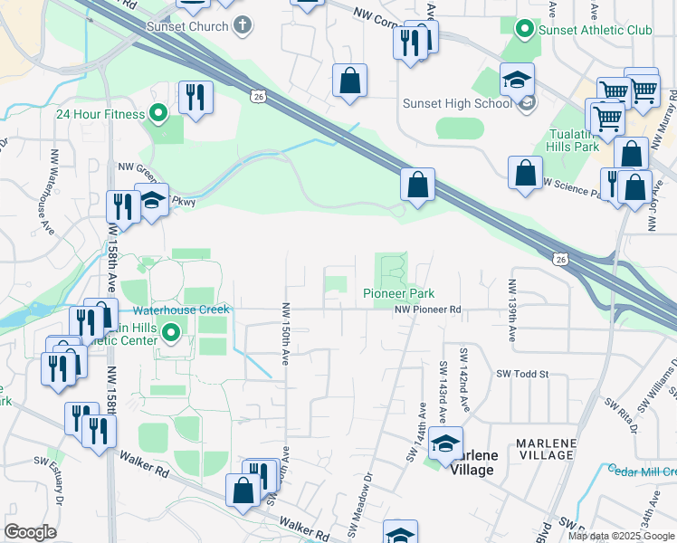 map of restaurants, bars, coffee shops, grocery stores, and more near 14787 Northwest Yellowstone Court in Beaverton