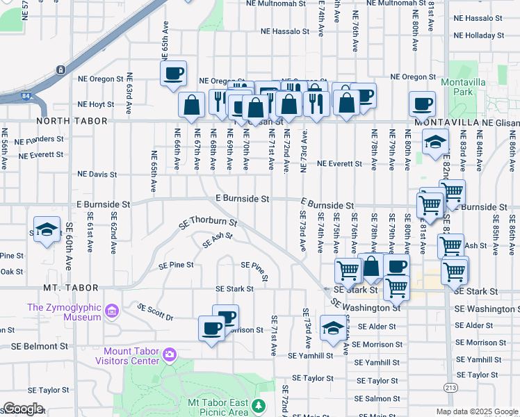 map of restaurants, bars, coffee shops, grocery stores, and more near 130 Southeast 70th Avenue in Portland