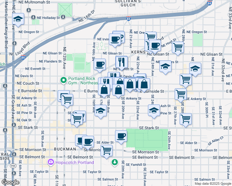 map of restaurants, bars, coffee shops, grocery stores, and more near in Portland