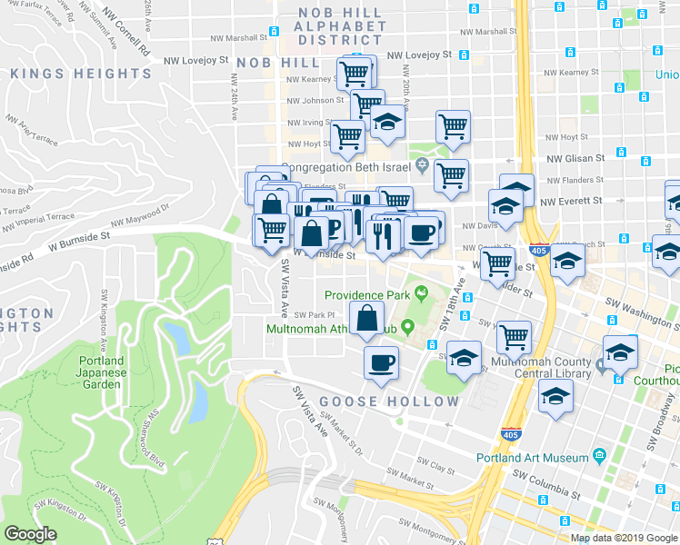 map of restaurants, bars, coffee shops, grocery stores, and more near in Portland