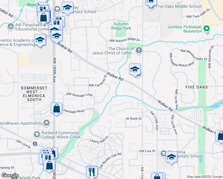 map of restaurants, bars, coffee shops, grocery stores, and more near 17756 Northwest Pioneer Road in Beaverton