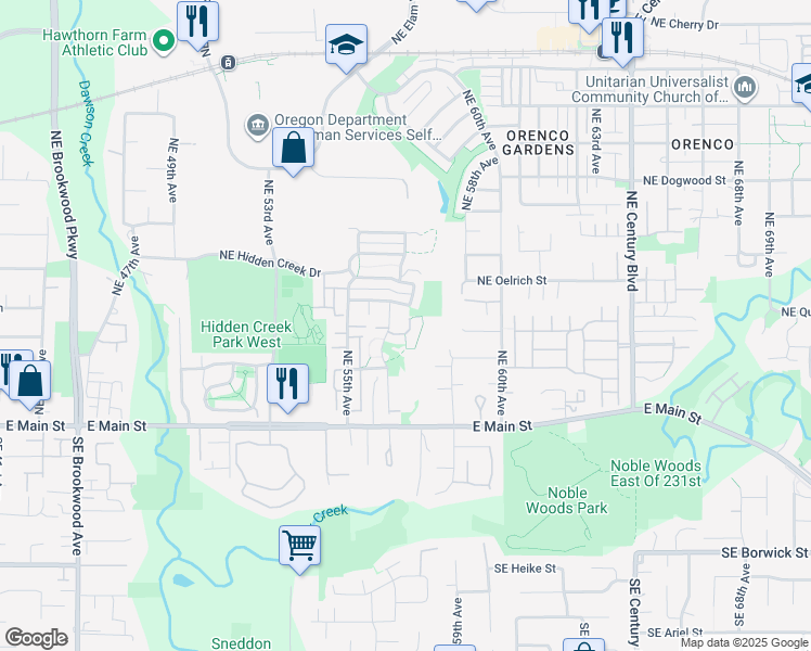 map of restaurants, bars, coffee shops, grocery stores, and more near 5742 Northeast Lisbon Way in Hillsboro