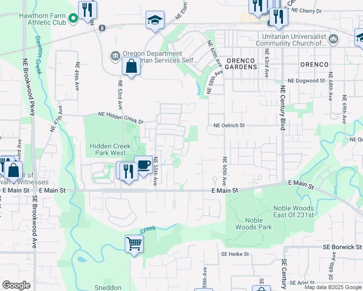 map of restaurants, bars, coffee shops, grocery stores, and more near 5742 Northeast Lisbon Way in Hillsboro