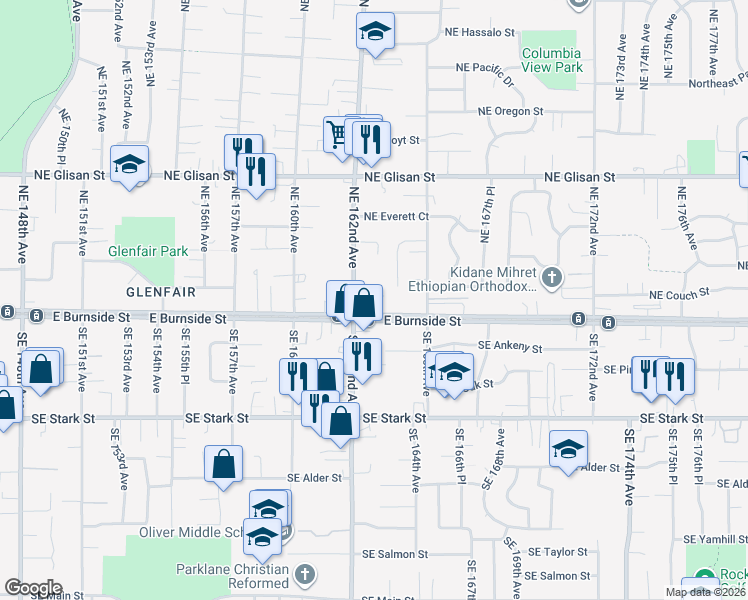 map of restaurants, bars, coffee shops, grocery stores, and more near in Gresham