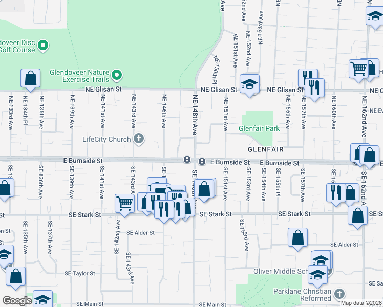 map of restaurants, bars, coffee shops, grocery stores, and more near 19 Northeast 148th Avenue in Portland