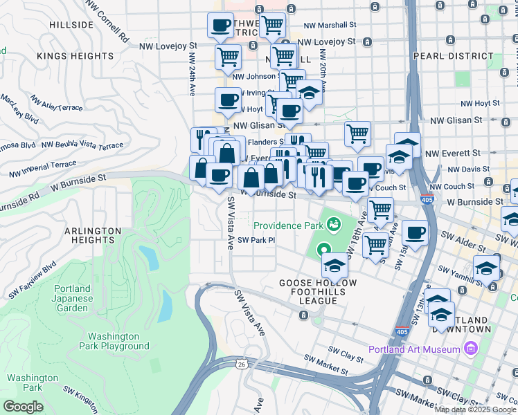 map of restaurants, bars, coffee shops, grocery stores, and more near in Portland