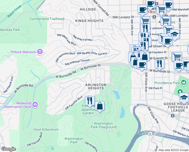 map of restaurants, bars, coffee shops, grocery stores, and more near 157 Southwest Kingston Avenue in Portland