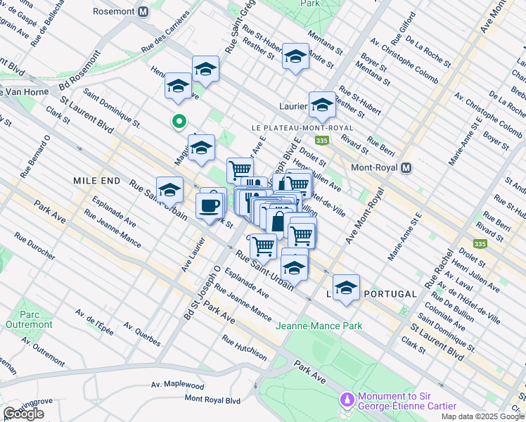 map of restaurants, bars, coffee shops, grocery stores, and more near 4889 Rue Saint-Dominique in Montréal