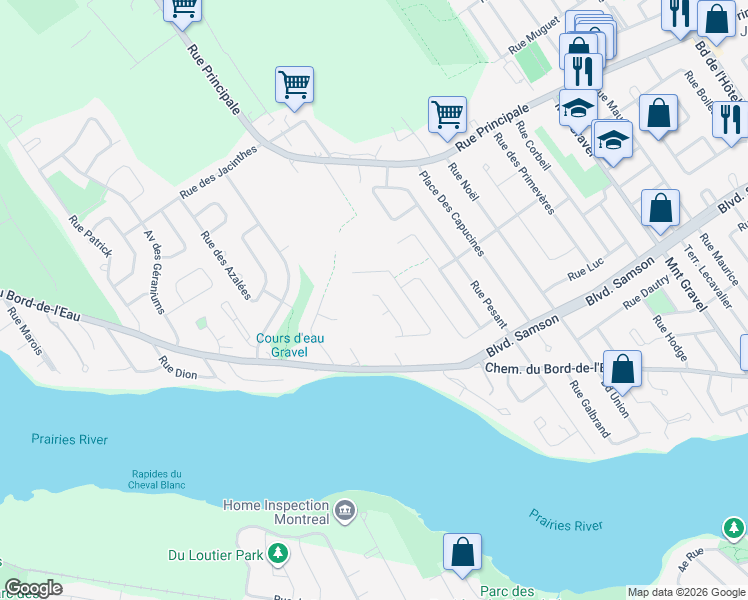 map of restaurants, bars, coffee shops, grocery stores, and more near 950 Rue des Muscaris in Laval