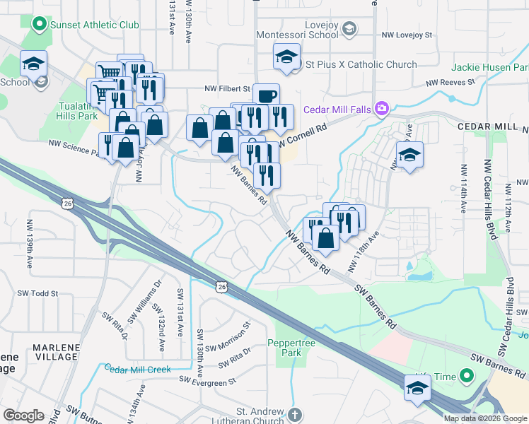 map of restaurants, bars, coffee shops, grocery stores, and more near 525 Northwest Saltzman Road in Portland